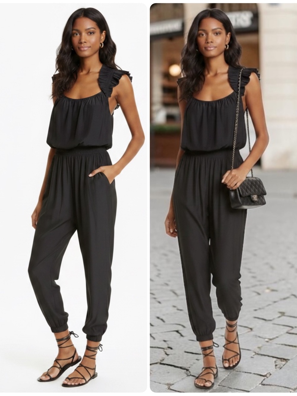 Ramy Brook Dixie Black Ruffle-Shoulder Smocked Waist Jumpsuit NWT $425